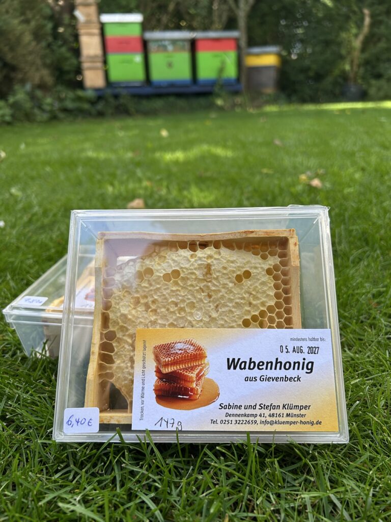 Wabenhonig naturbelassen im Holzrämchen und Frischebox